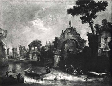 Canaletto - Capriccio con rovine classiche e figure, Collezione V. Cini