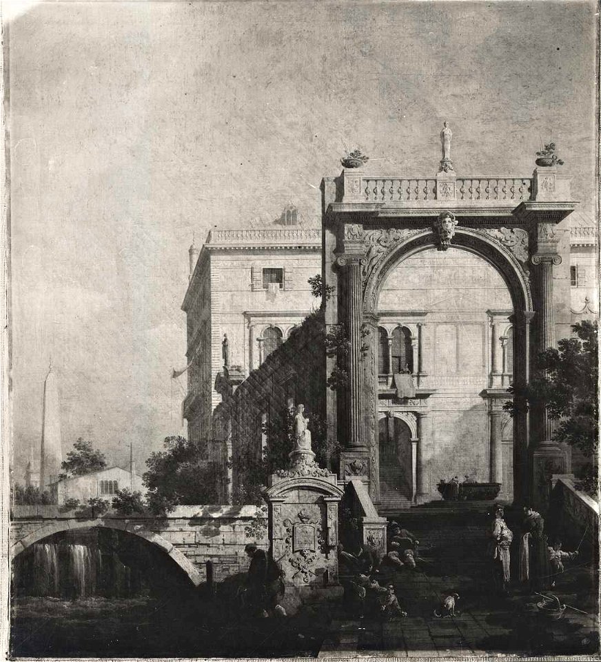 Canaletto - Capriccio con architetture rinascimentali, ponte e obelisco, Spalding Ltd