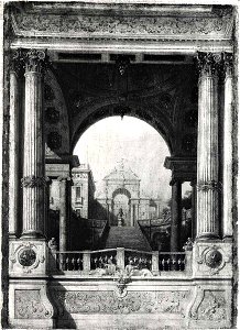 Canaletto - Capriccio con scalinata e arco di trionfo visto da un portico, inv. 316
