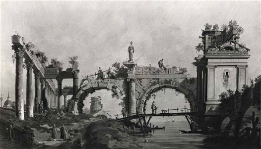 Canaletto - Capriccio con rovine classiche, padiglione rinascimentale e laguna, Asta Christie's