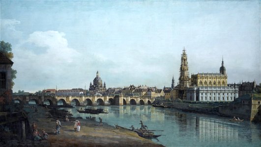 Canaletto - Dresden seen from the Right Bank of the Elbe, beneath the Augusts Bridge - Google Art Project