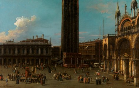 Canaletto - The Piazza from the Piazzetta with the Campanile and the South Side of San Marco Signed and dated 1744