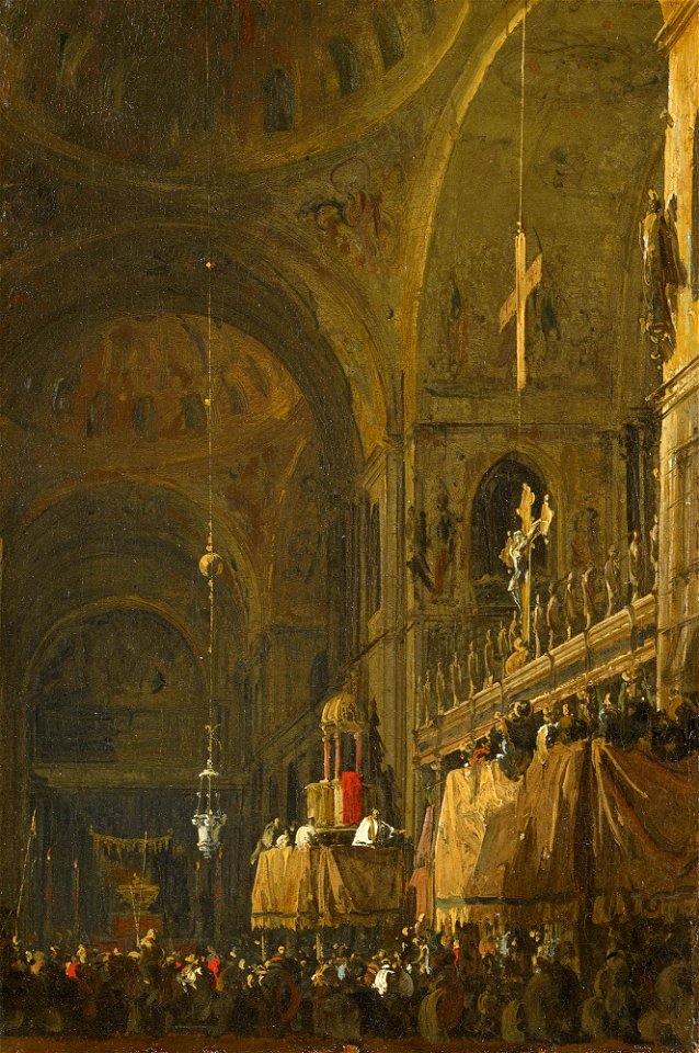 Canaletto - The Crossing of San Marco looking to the North Transept on Good Friday c. 1725-30