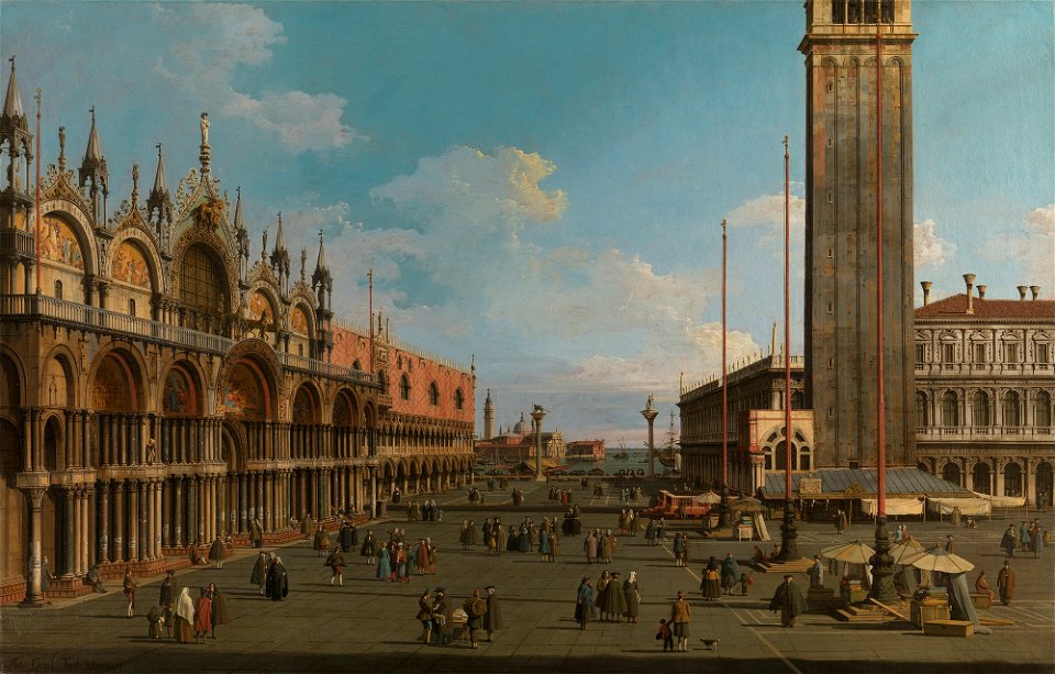 Canaletto - The Piazza and Piazzetta from the Torre dell'Orologio towards San Giorgio 1744