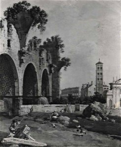 Canaletto - Veduta di Roma con la basilica di Costantino e la chiesa di S. Francesca Romana, Collezione A. Campanini-Bonomi
