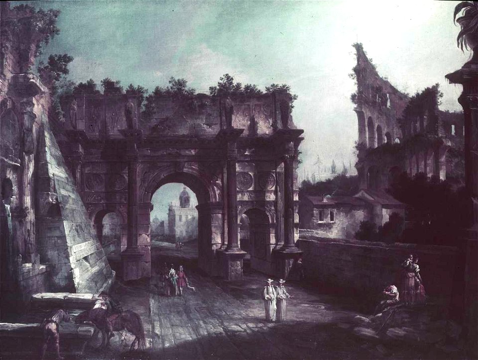 Canaletto - Veduta di fantasia con il Colosseo e l'arco di Costantino, Collezione B. Bracaglia