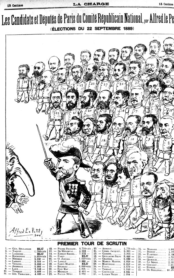 Candidats et députés boulangistes de Paris (La Charge, 1889-09-29)