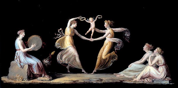 Canova - Two dancing girls holding a cupid and three sitting nymphs, 1799
