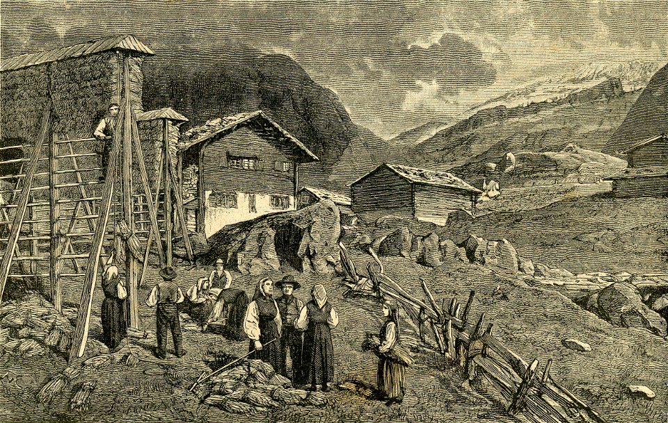 Capanne e popolo di val di Medels, nella Svizzera