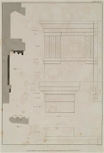 Capital of the antae with the entablature over the antae and columns of the pronaos and posticum Fig 1 Section through t - Wilkins William - 1807