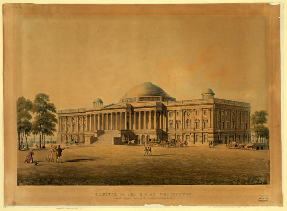 Capitol of the U.S. at Washington - from the original design of the architect, B.H. Latrobe, Esqre. - T. Sutherland sculpt. LCCN2008677241