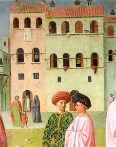 Cappella brancacci, Guarigione dello storpio e resurrezione di Tabita, dettaglio (restaurato), Masolino