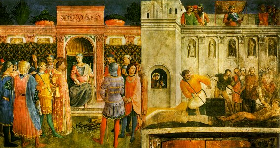 Cappella niccolina, san lorenzo davanti a valeriano e martirio di san lorenzo