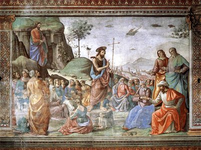 Cappella Tornabuoni, Preaching of St John the Baptist 01. Free illustration for personal and commercial use.