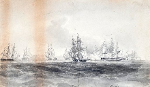 Captain Halliday of H.M.S. Repulse saving H.M.S. Philomel from capture by the French off Toulon, 31st August 1810