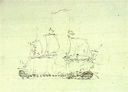 Captain Sir Edward Pellew's 'Nymphe' boards and takes the 'Cleopatra', 18 June 1793 RMG PU8716