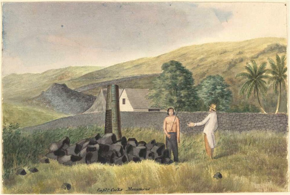 Captn. Cook's monument, 1855, watercolour by James Gay Sawkins