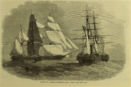 Capture of a Large Slave-Ship by HMS Pluto - ILN-1860. Free illustration for personal and commercial use.