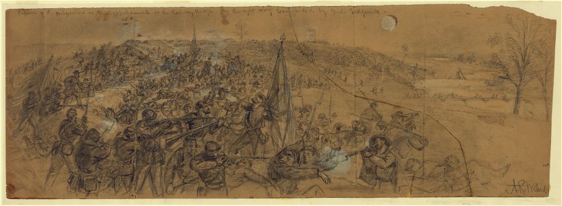 Capture of the fortifications on the Rappahannock at the Railway Bridge-by the right wing commanded by Genl. Sedgwick LCCN2004660483