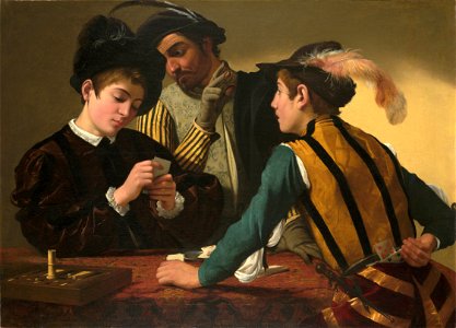 Caravaggio (Michelangelo Merisi) - The Cardsharps - Google Art Project. Free illustration for personal and commercial use.