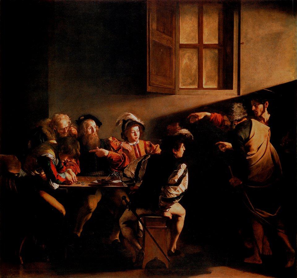 Caravaggio, Michelangelo Merisi da - The Calling of Saint Matthew - 1599-1600 (hi res)