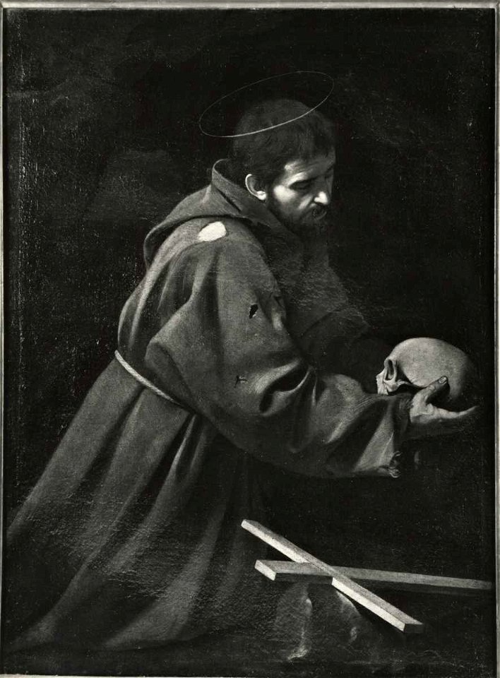 Caravaggio - San Francesco d'Assisi in meditazione, Chiesa di S. Maria della Concezione, 1603 ca