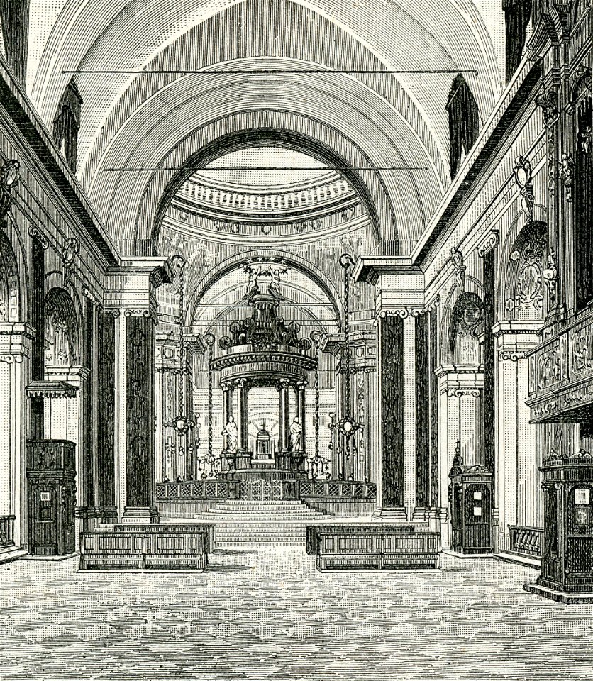 Caravaggio interno del Santuario xilografia