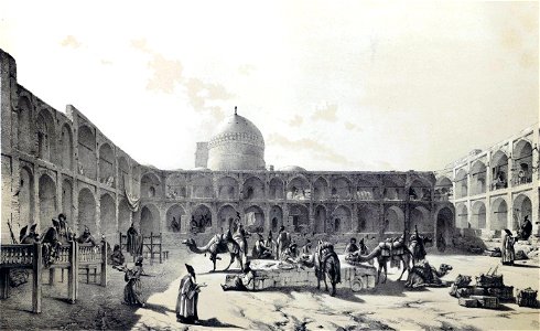 Caravanserai-i-Shah , Qazvin by Eugène Flandin