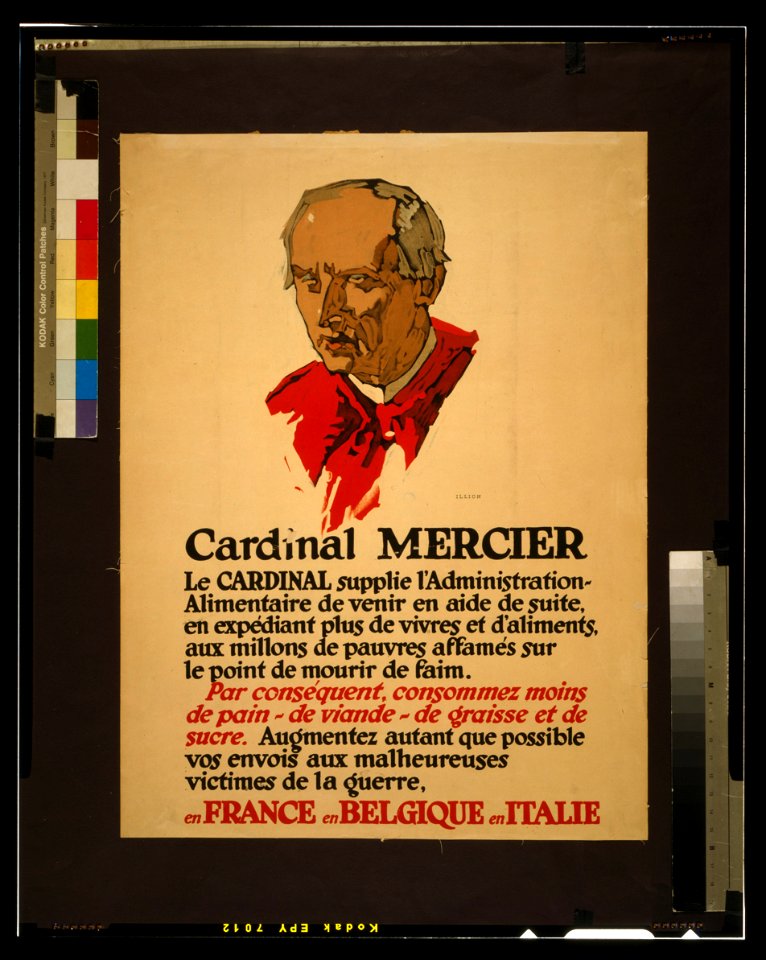 Cardinal Mercier - Le Cardinal supplie l'Administration-Alimentaire de venir en aide de suite, en expédiant plus de vivres et d'aliments, aux millions de pauvres affamés sur le point de LCCN2002711994
