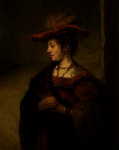 Carel Fabritius naar Rembrandt van Rijn - Portret van Saskia van Uylenburgh (Antwerp). Free illustration for personal and commercial use.