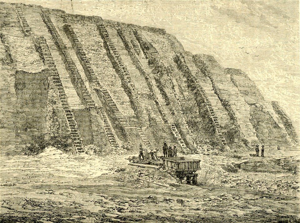 Caricamento del guano fossile sui carri nelle isole Chincha