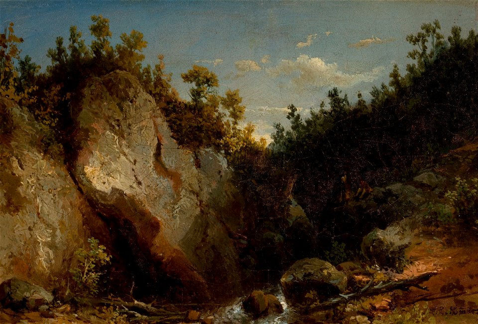 Carl August Sommer - Landscape with Figures on Mountain Rocks