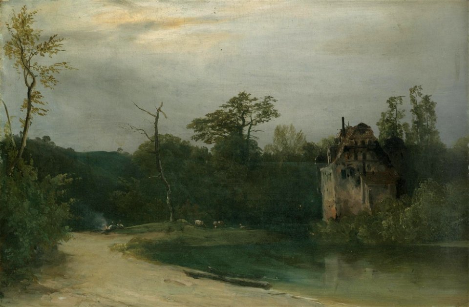 Carl Blechen - Waldlandschaft mit Schloss am Wasser