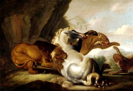 Carl Borromäus Andreas Ruthart (1630-1703) (after) - Lions Attacking a Horse - 872540 - National Trust