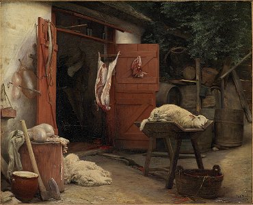 Carl Bloch - A Slaughterhouse in Hellebæk - KMS1622 - Statens Museum for Kunst. Free illustration for personal and commercial use.