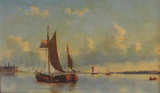 Carl Buntzen - Med udsigt over bugten Charlottenburg Palace og sejlskibe på stille vand på en sommerdag 02