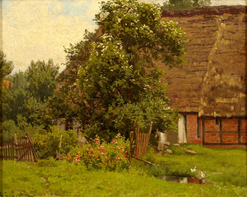 Carl Cowen Schirm Frühling im Heidedorf