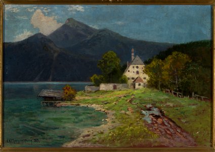 Carl Ernst Morgenstern - Landscape with a lake in the mountains - M.Ob.2013 MNW - National Museum in Warsaw. Free illustration for personal and commercial use.