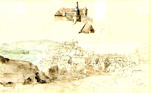 Carl F. Doerr - Tübingen + Chor der Stiftskirche vom Österberg, Federzchg aquarell ca1820 Inv.3208 (SW236E)