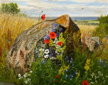 Carl Frederik Aagaard Wildblumen vor einem Getreidefeld