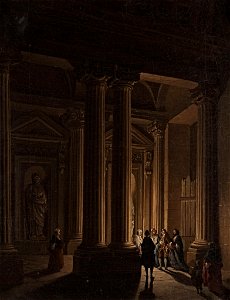 Carl Friedrich Fechhelm - Rokokogesellschaft in abendlich beleuchteter, klassizistischer Architektur - BG-M-SG 5749-92 - Berlinische Galerie