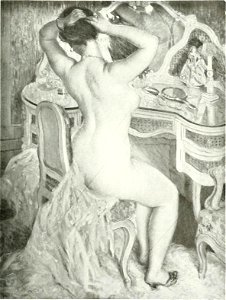 Carl Frieseke - Femme nue a sa toilette. Free illustration for personal and commercial use.