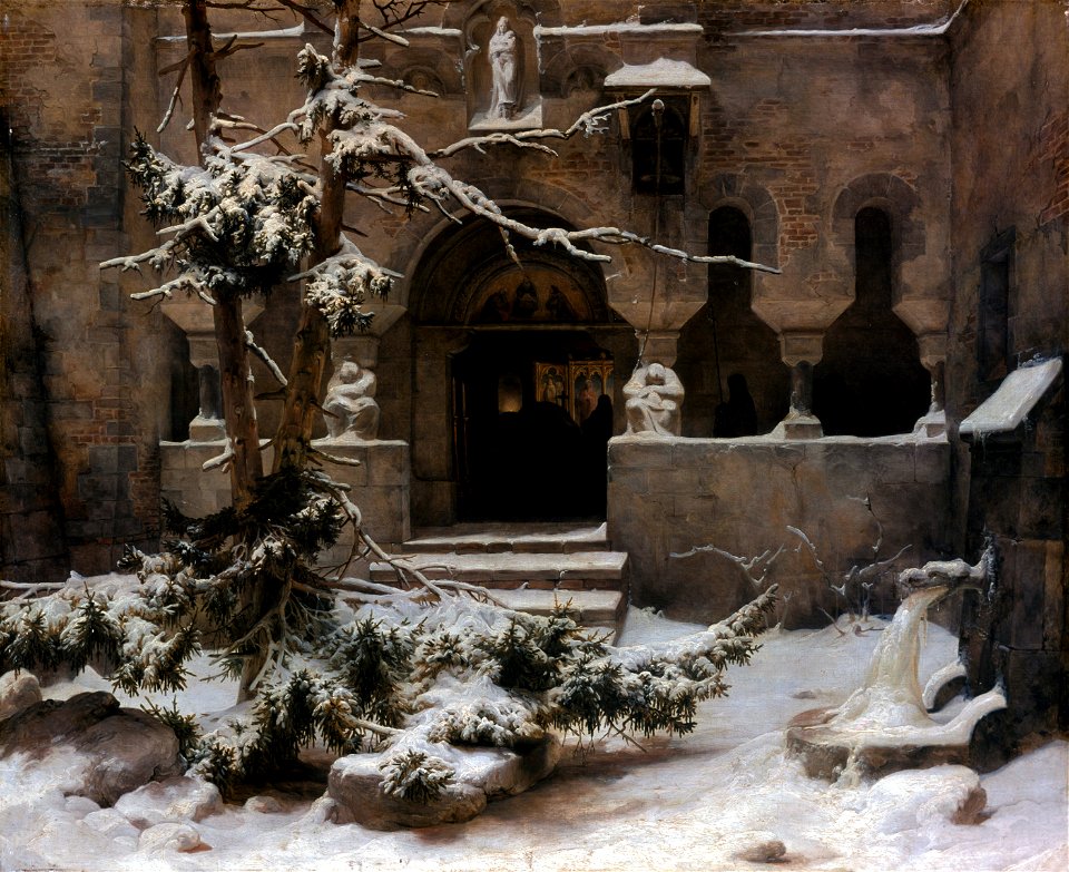 Carl Friedrich Lessing - Klosterhof im Schnee