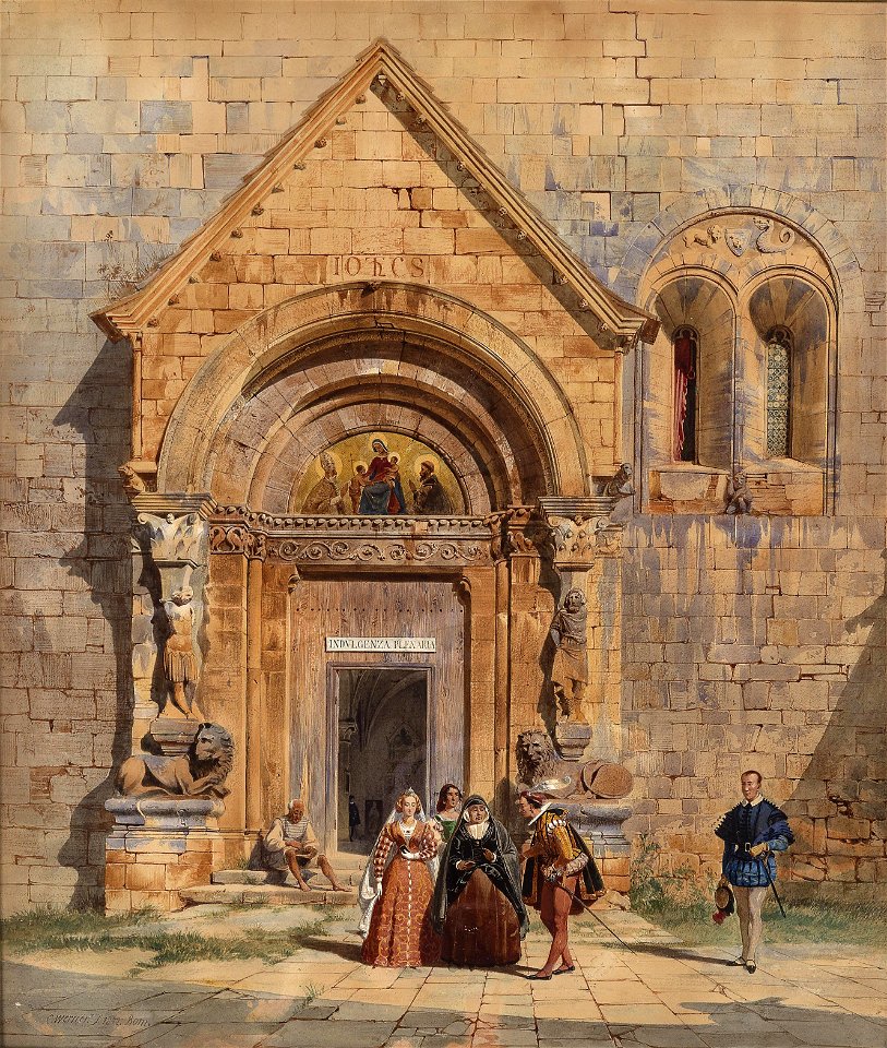 Carl Friedrich Heinrich Werner Kirchenportal und Personengruppe 1842