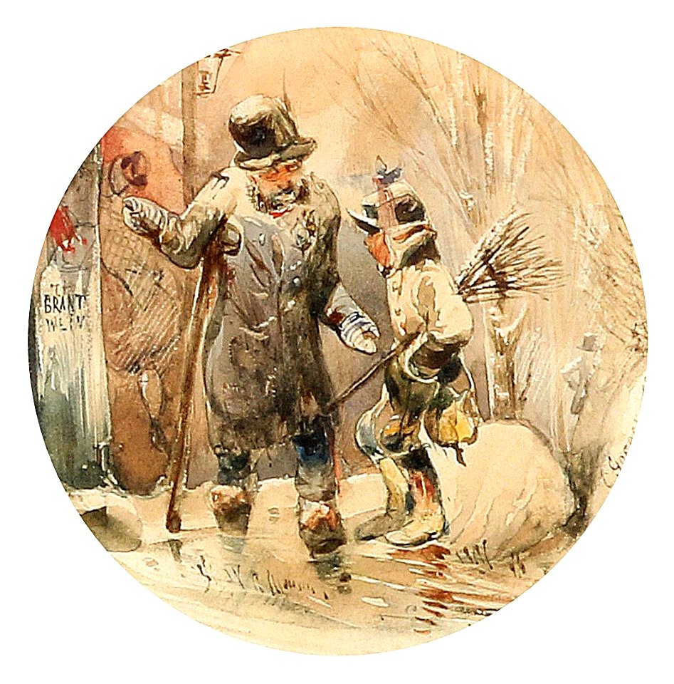 Carl Goebel Kriegsversehrter und Kind mit Besen