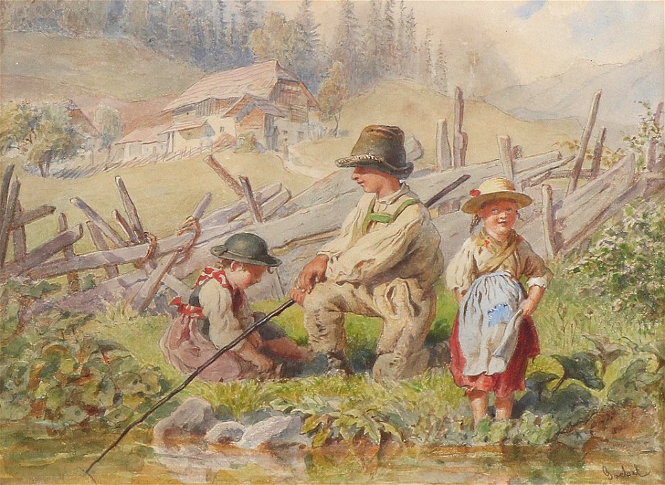 Carl Goebel Kinder beim Angeln