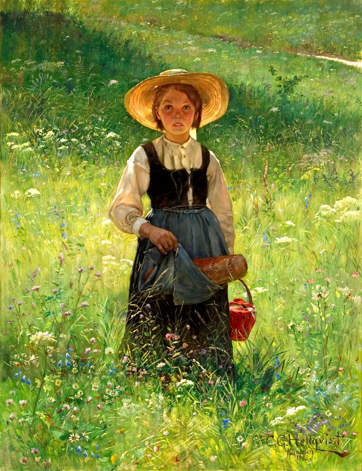 Carl Gustaf Hellqvist - Girl in a Flowering Meadow - Free Stock ...