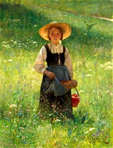 Carl Gustaf Hellqvist - Girl in a Flowering Meadow. Free illustration for personal and commercial use.
