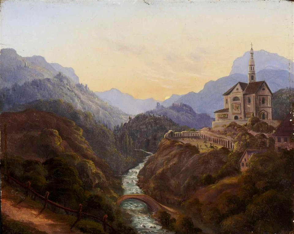 Carl Gustav Carus - Abendliche Gebirgslandschaft mit einer Kirche