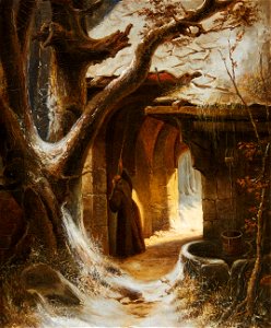 Carl Hilgers Winterlicher Klosterhof mit Mönch
